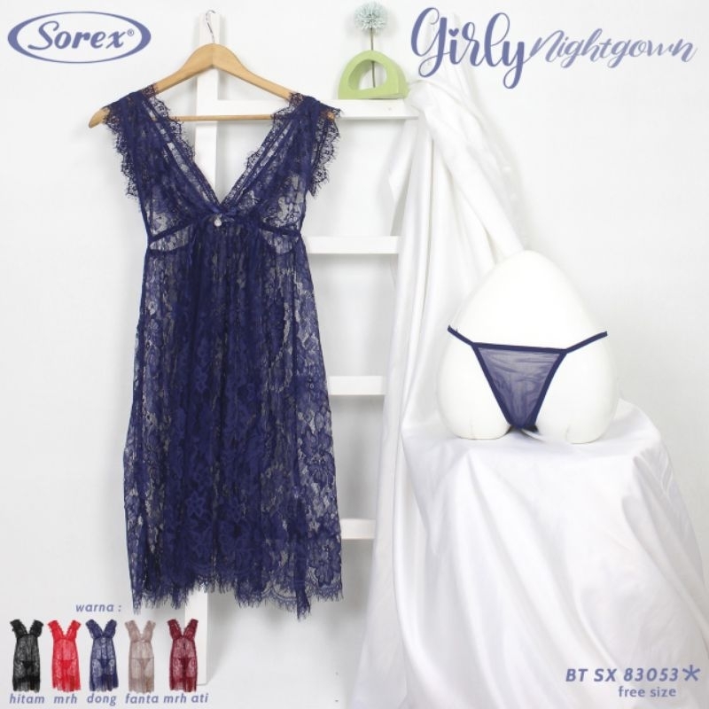 Sorex Lingerie BT SX 559/SX 560/SX 1502/SX 83053/SX 1367 Baju Tidur Sexy Semi Transparan Lace + Gstring