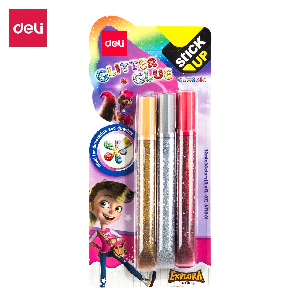 

Deli Lem Glitter Klasik untuk aplikasi pada banyak jenis bahan, Seri Explora 12ml 3 Warna EA71001