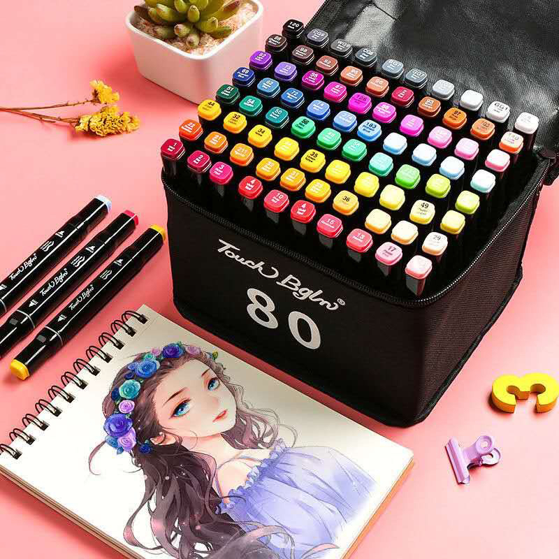 Spidol Stabilo 12 24 30 36 40 48 60 80 Warna Dual Side Fine Art Brush Pen Animation Marker Set Sketsa