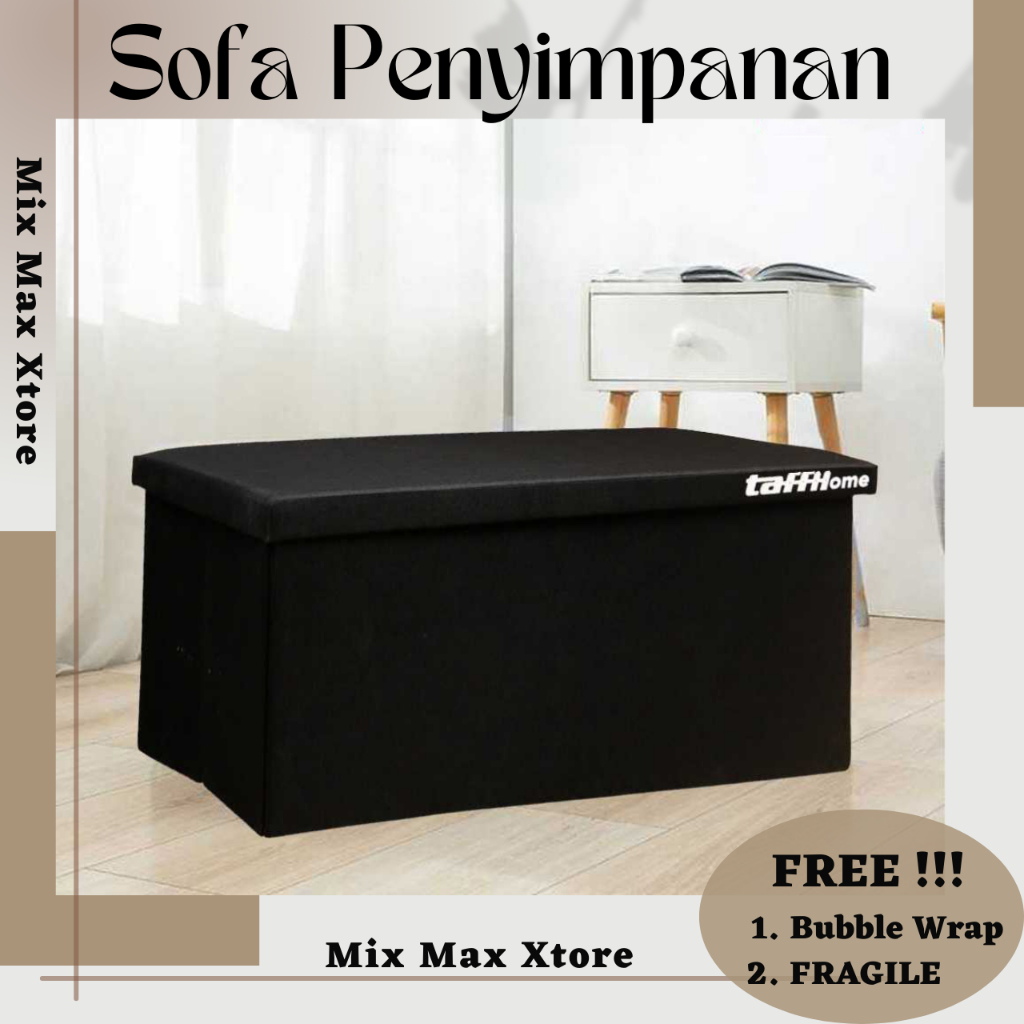 TaffHOME Sofa Kotak Penyimpanan Barang Foldable Container 2 Ukuran Tempat Duduk - Black