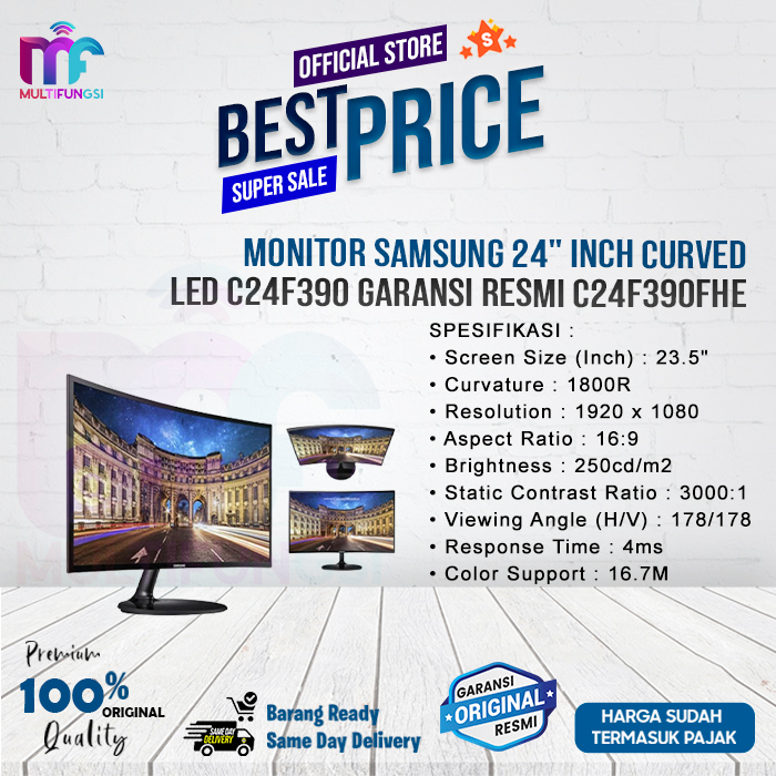 Monitor Samsung 24&quot; Inch Curved LED C24F390 Garansi Resmi C24F390FHE