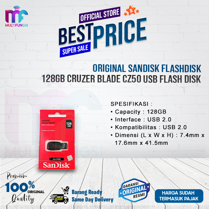 ORIGINAL SANDISK FLASHDISK 128GB CRUZER BLADE CZ50 USB FLASH DISK 128