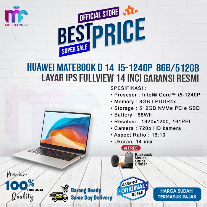 Huawei Matebook D14 i5-1240P IPS 8/512GB FullView 161PPI D 14 Metal