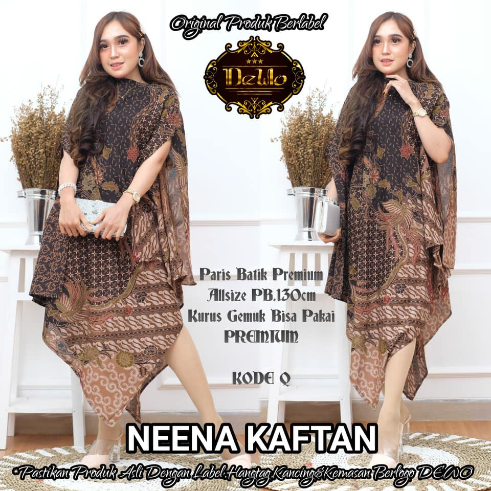 Kaftan Batik Asimetris Neena Paris / Dress Batik Solo / Baju Kondangan Terbaru / Baju Wisuda / Dress