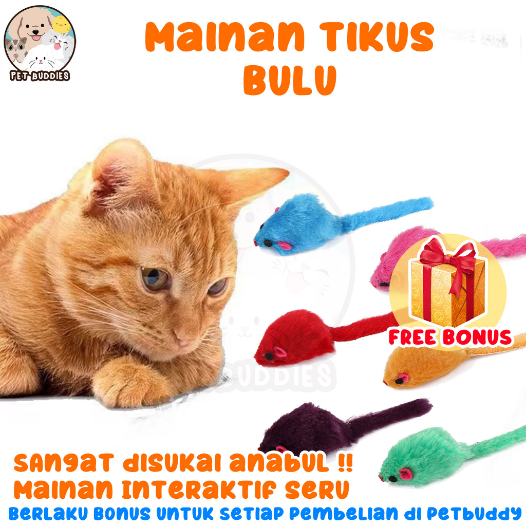 Tikus BULU Ekor Panjang Mainan Kucing Lucu