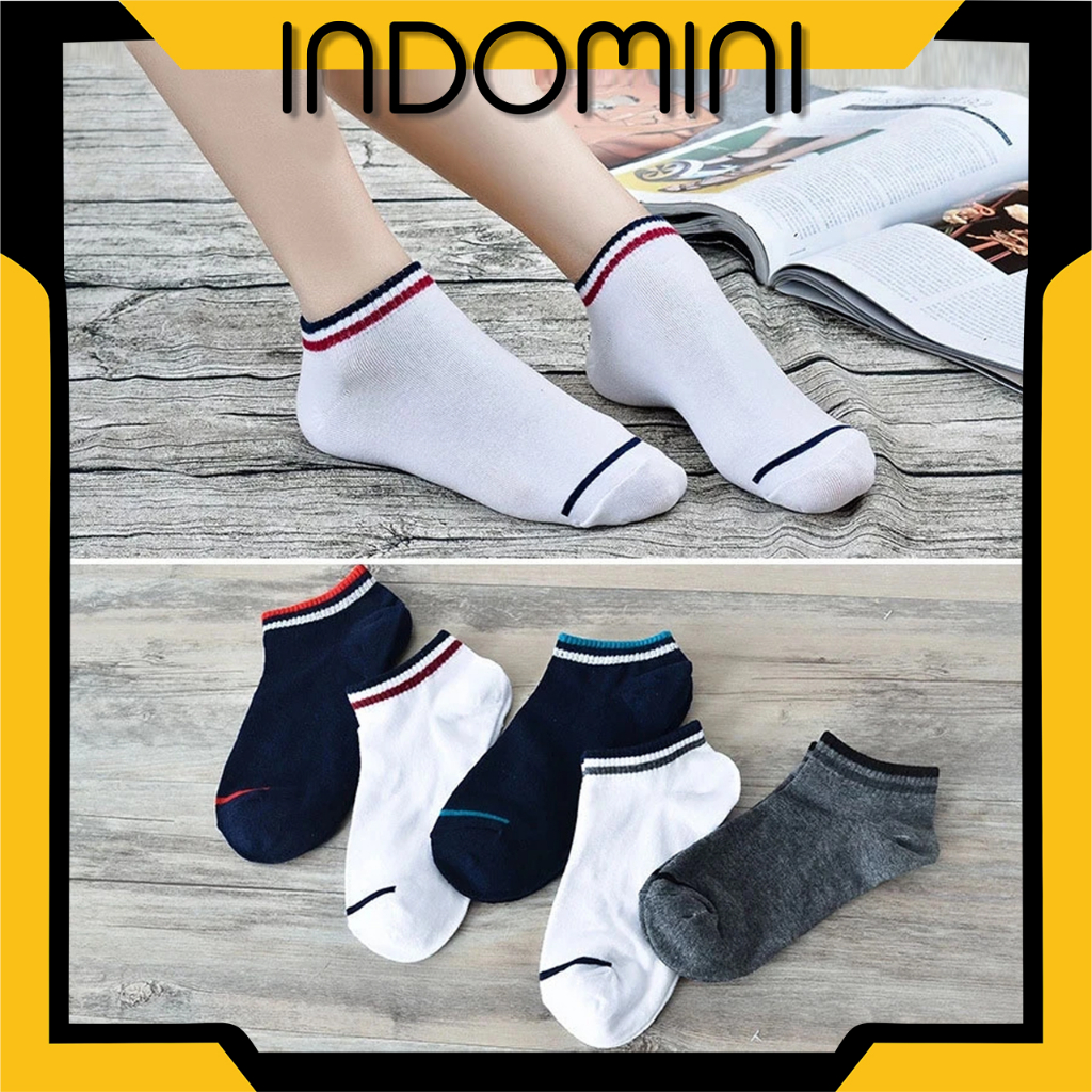 INDOMINI Kaos Kaki Korea Style Casual Sport Motif Garis Kaos Kaki Pria Wanita Bahan Katun  KK124