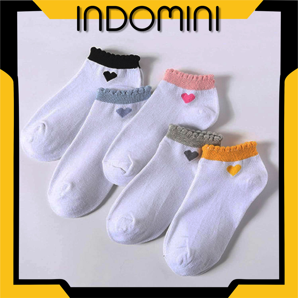 INDOMINI Kaos Kaki Pendek Wanita Motif Love lucu Fashion Korean Style Ankle Socks Import Murah KK133