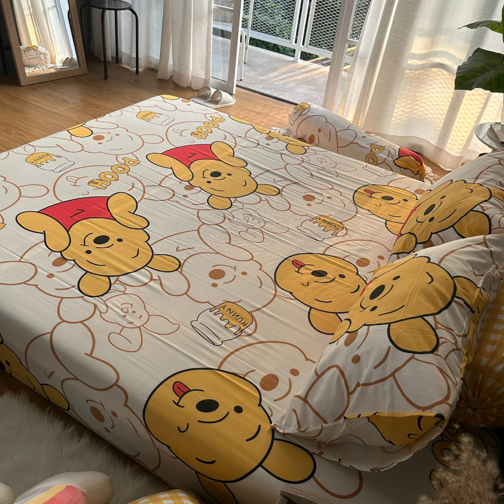 Sprei Katun Premium Anti Geser | PH IN THE CLOUD PUTIH &amp; POOH HUNNY | 90 120 160 180x200