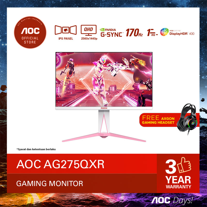 Monitor LED AOC AG275QXR White Pink 27&quot; IPS QHD 1ms 170Hz HDR400