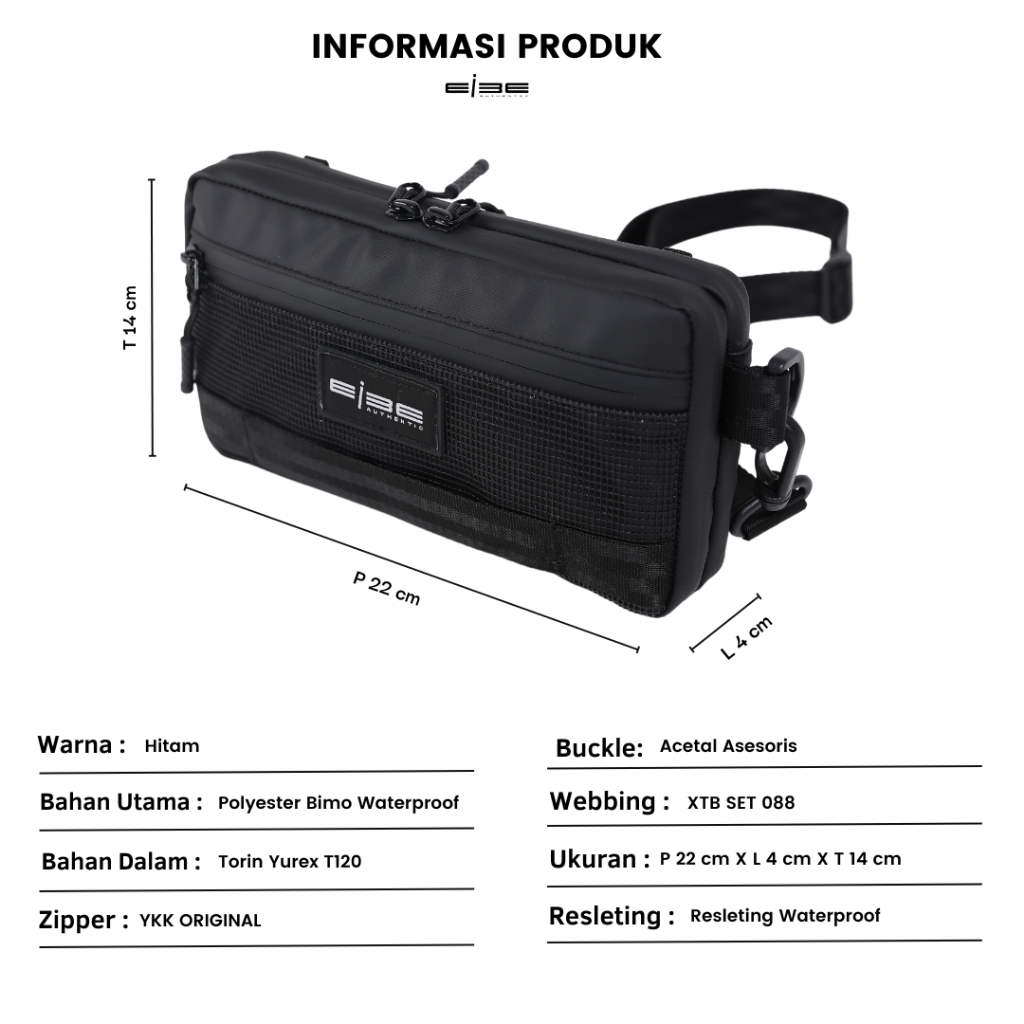 Eibe hand bag sling bag clutch bag multifungsi hanging bag Polyester warna hitam [  BLACK VALET ]