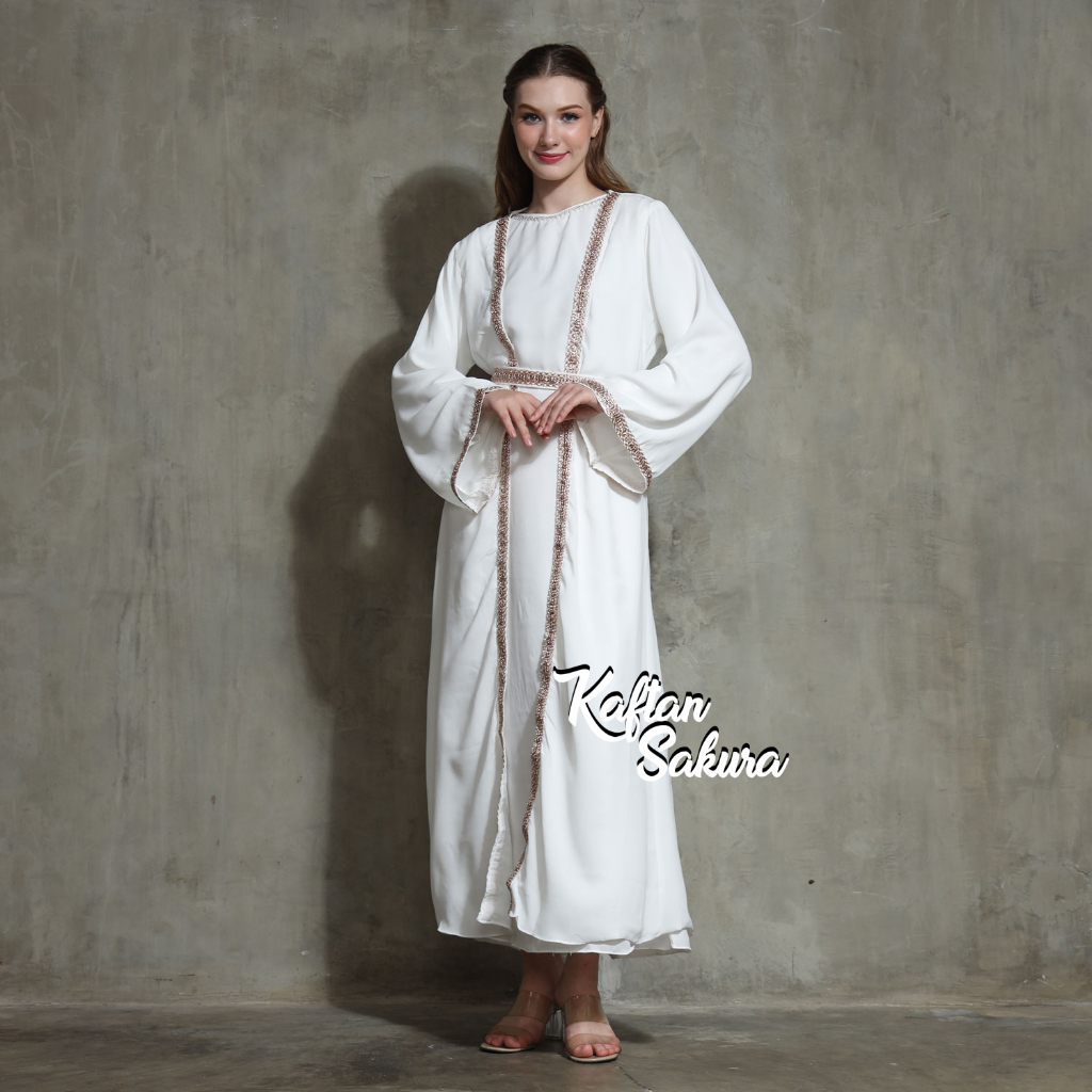 Kaftan Wanita Outer Bahan Sifon Puring Kaftan Payet Bordir Mewah cantik untuk Lebaran dan Pesta Kondangan Terbaru Syari warna Hitam Putih Dongker Marun