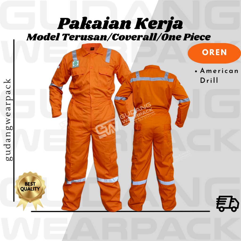 Gudang Wearpack - Pakaian Kerja Seragam Proyek Coverall - Terusan - One Piece Warna Oren