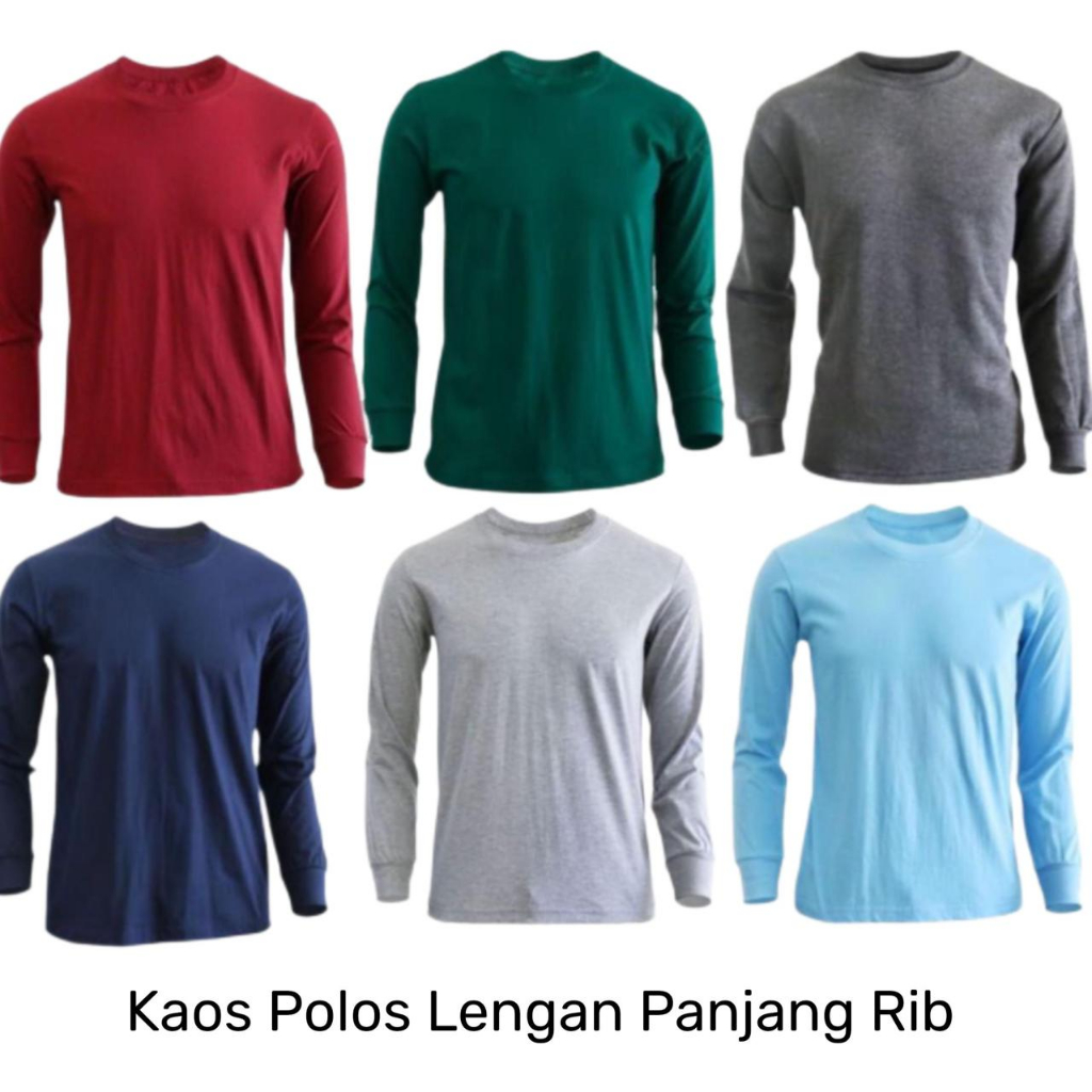 Kaospolos - Kaos polos lengan panjang ujung lengan pakai ban karet atau rib premium pe | atasan baju kaos oblong polos seragam pria dan wanita oversize M L XL XXL