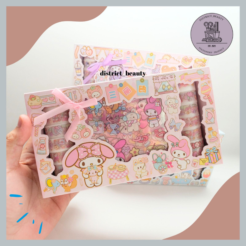 

STIKER CHL SANRIO PAKET STIKER DAN WASHITAPE ROLL TRANSPARAN MELODY