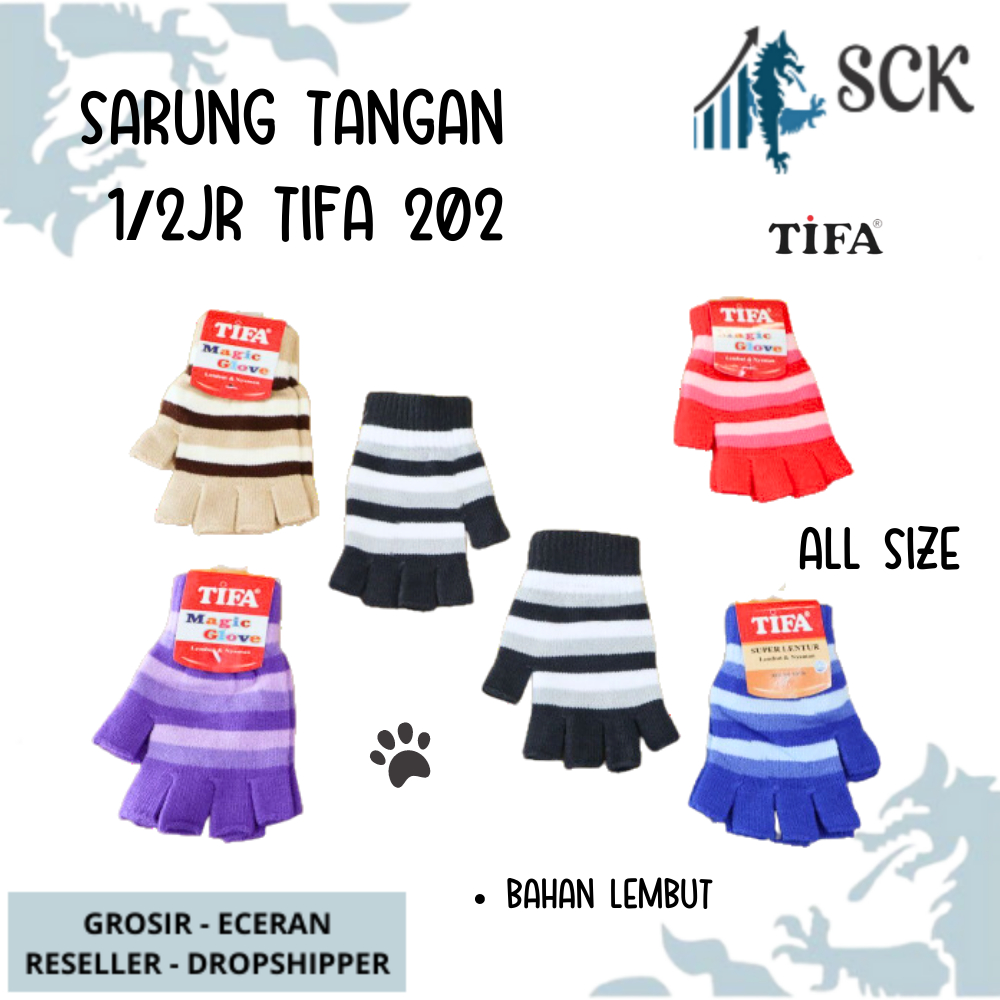 Sarung Tangan TIFA 202 1/2 Jari Strip WARNA / Sarung Tangan Dewasa Polos TIFA 1/2 JARI STRIP 202 / Kaos Tangan Cewek Perempuan Perlengkapan Otomotif - sckmenwear GROSIR