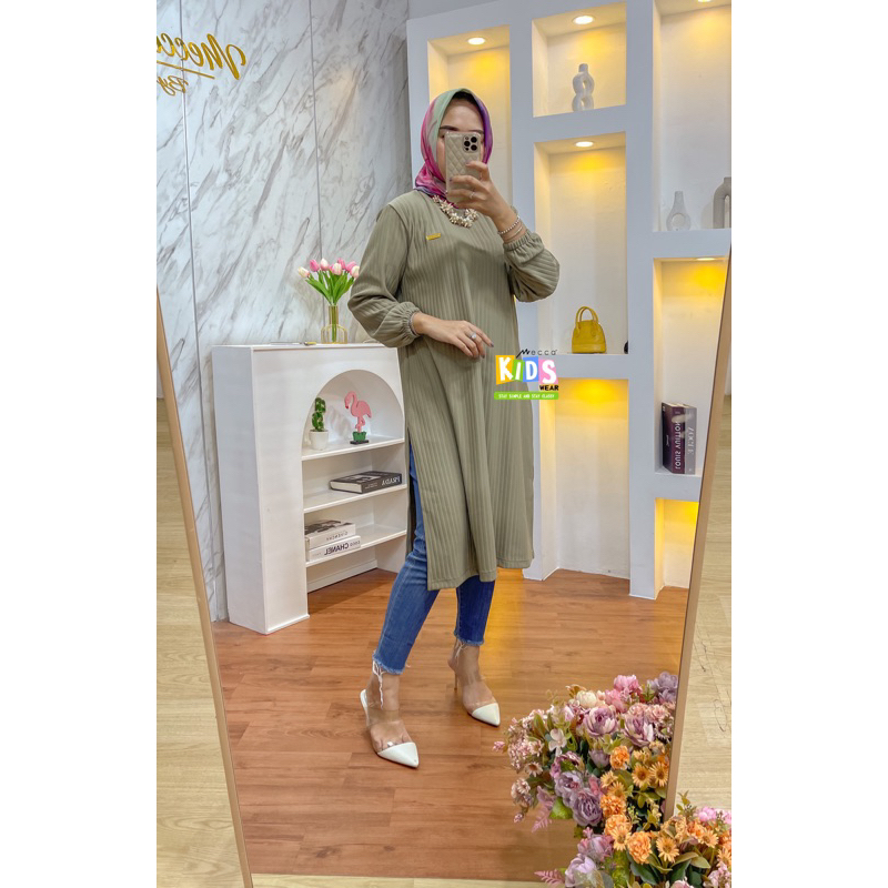 Long Tunik belah Knit Premium COUPLE MOMY N KIDS/Tunik basic Daily/ Tunik viral