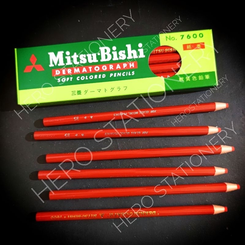 

4ds! Pensil kaca pencil glass dermatograph mitsubishi original merah red . 12 unit