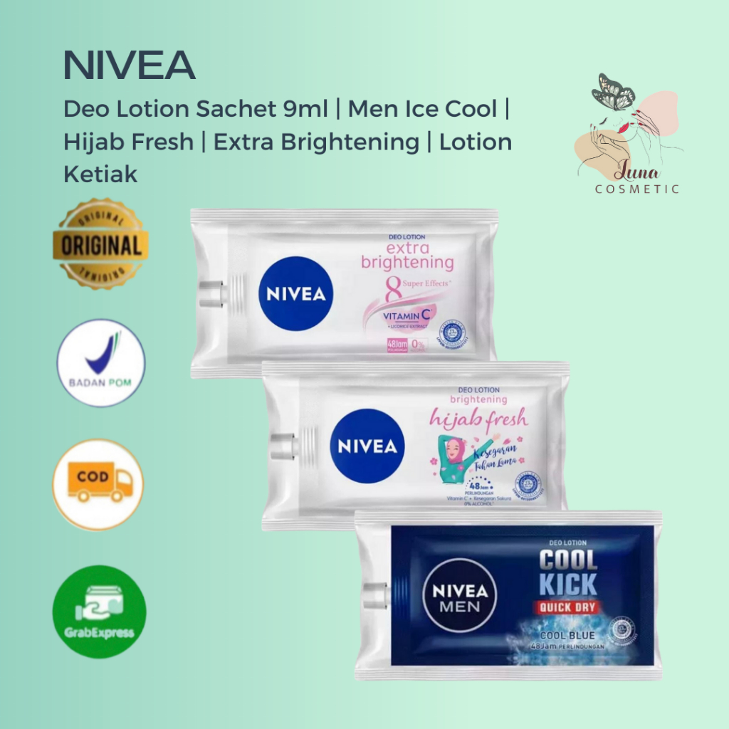 NIVEA Deodorant Deo Lotion Sachet 9ml | Men Ice Cool | Hijab Fresh | Extra Brightening | Lotion Ketiak