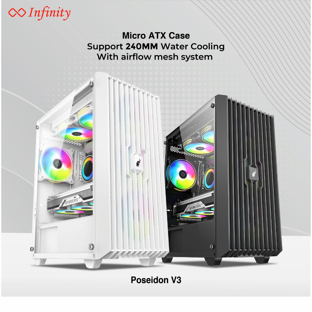 CASING INFINITY POSEIDON V3 WHITE + 3 FAN | mATX Gaming Case