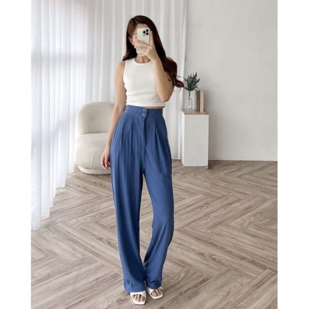 Jennie Knit Pants Celana Kulot Highwaist Knit Kancing 2 Celana Knit Wanita