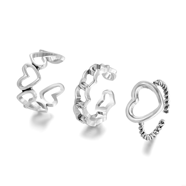 cincin set 3 pcs love heart set rings jci098(1b3)