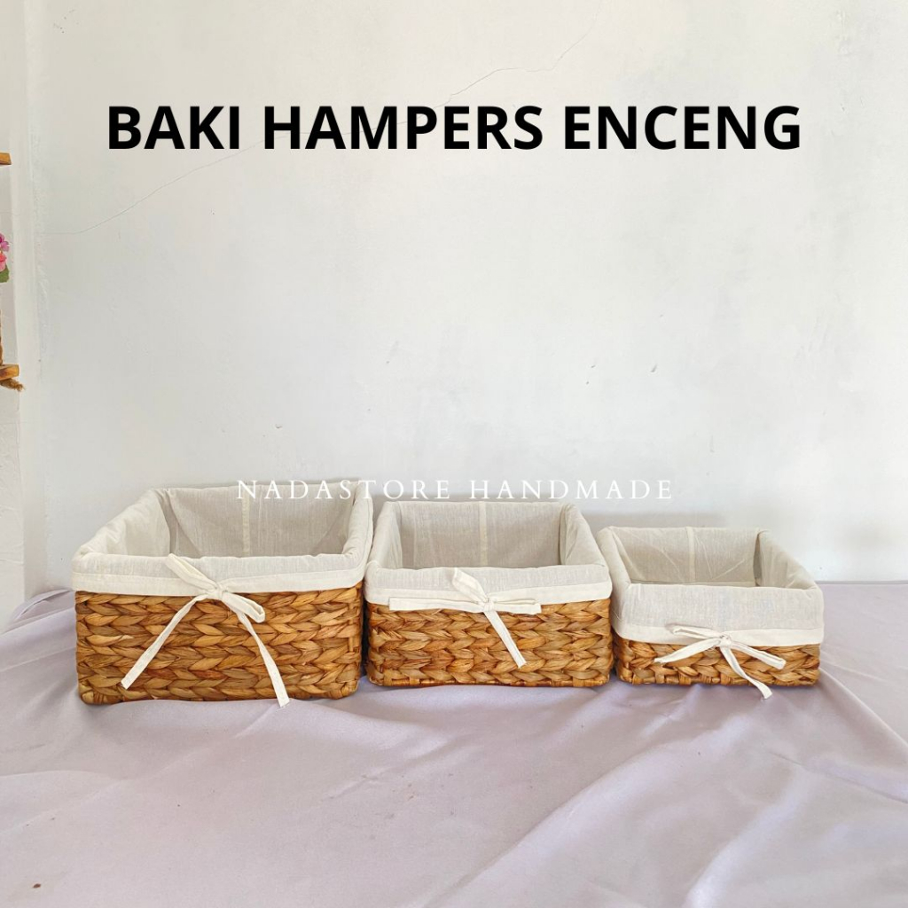 BOX HAMPERS ANYAMAN ENCENG / KOTAK KERANJANG HAMPERS / BAKI HAMPERS ENCENG LAPIS KAIN BLACU