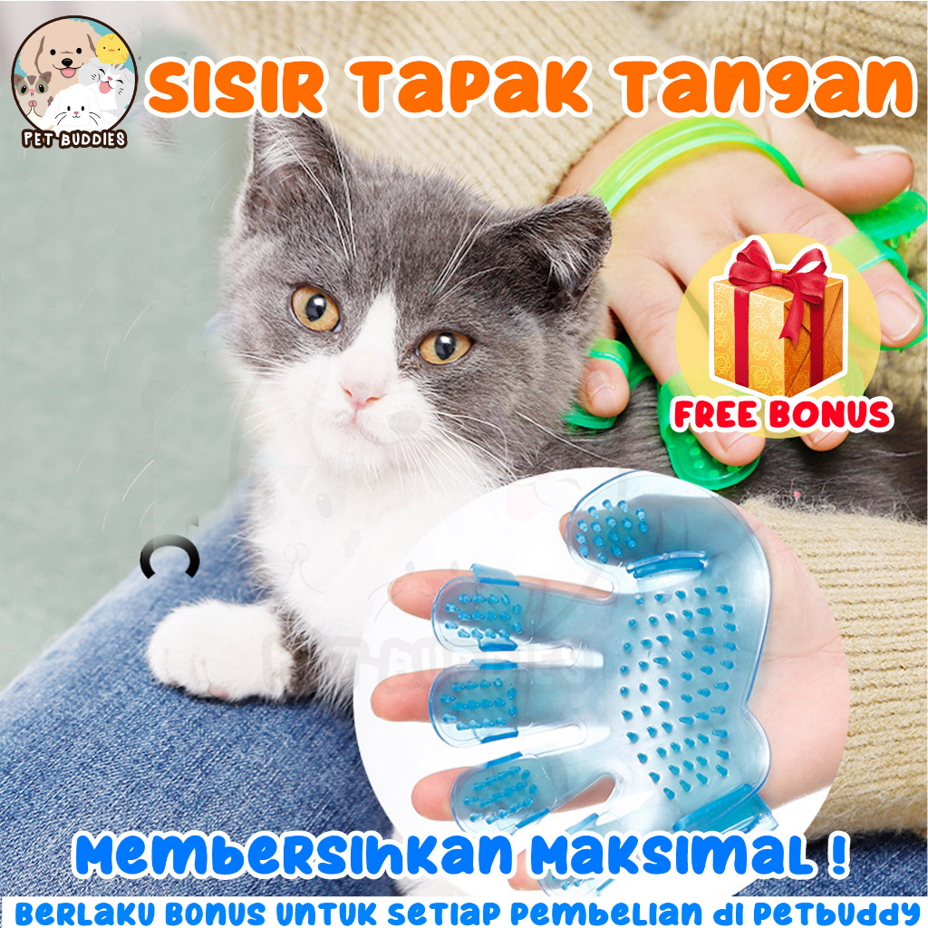 Sisir Tapak Tangan Sisir Grooming Karet Pijat Bulu Kucing/Anjing