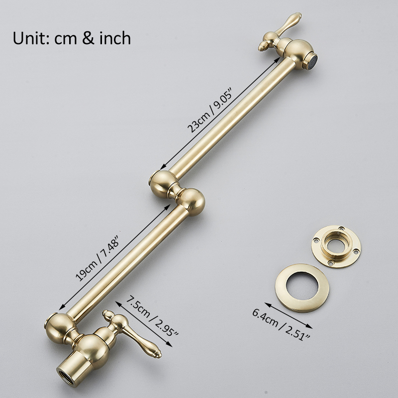 Keran Wastafel Dinding Brushed Brass Keran Wastafel Cuci Piring kran air wastafel Kran Dinding Foldable Keran Air Cuci Piring