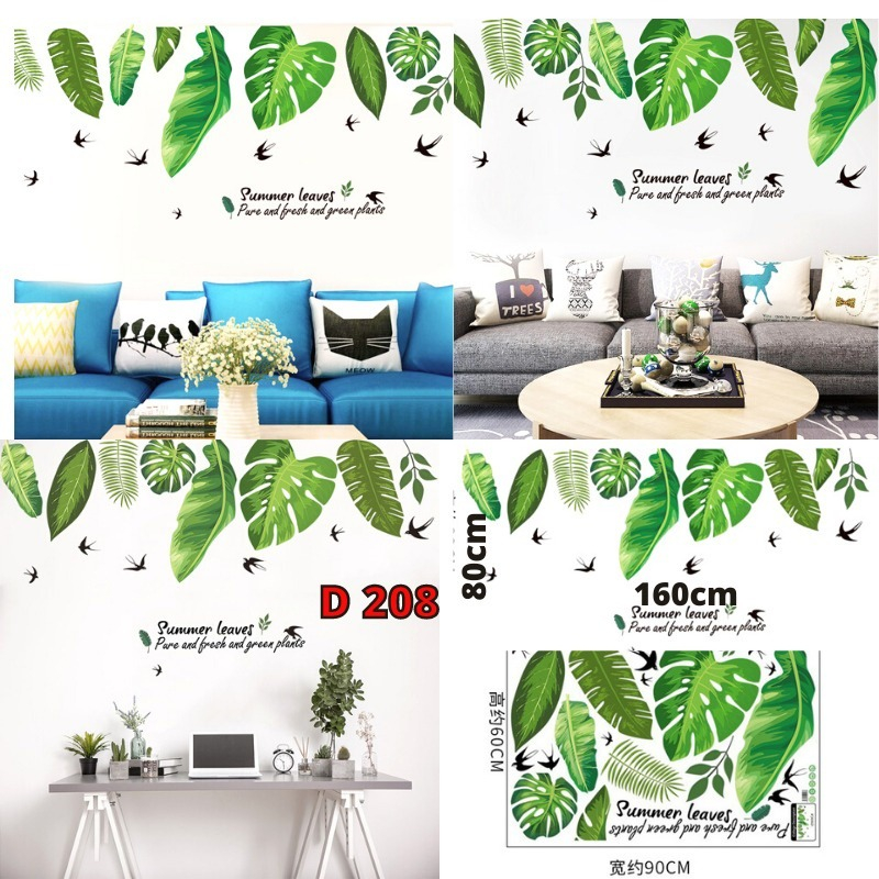 WALSTIKER WALSTICKER SETIKER STIKER STICKER WALLSTICKER DINDING TEMBOK KAMAR ANAK RUANG TAMU CAFEE CAFE MOTIF DAUN HIJAU SUMMER GREEN LEAVES D208 @banyak