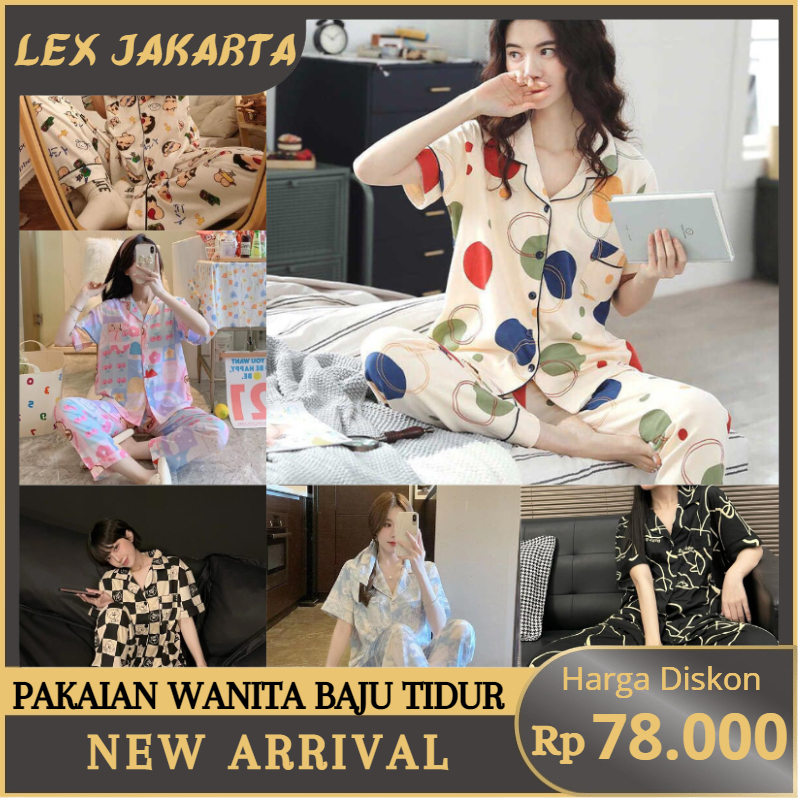 LEXJAKARTA B24 - BAJU TIDUR PIYAMA SET KEMEJA CP LENGAN PENDEK CELANA PANJANG IMPORT PIYAMA KEMEJA BAJU TIDUR WANITA