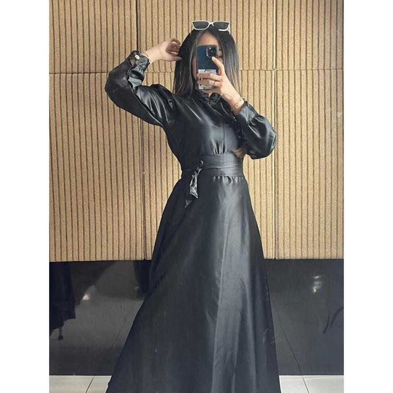 GAMIS SATIN POLOS GAMIS VELVET AISYAH FREE OBI BELT