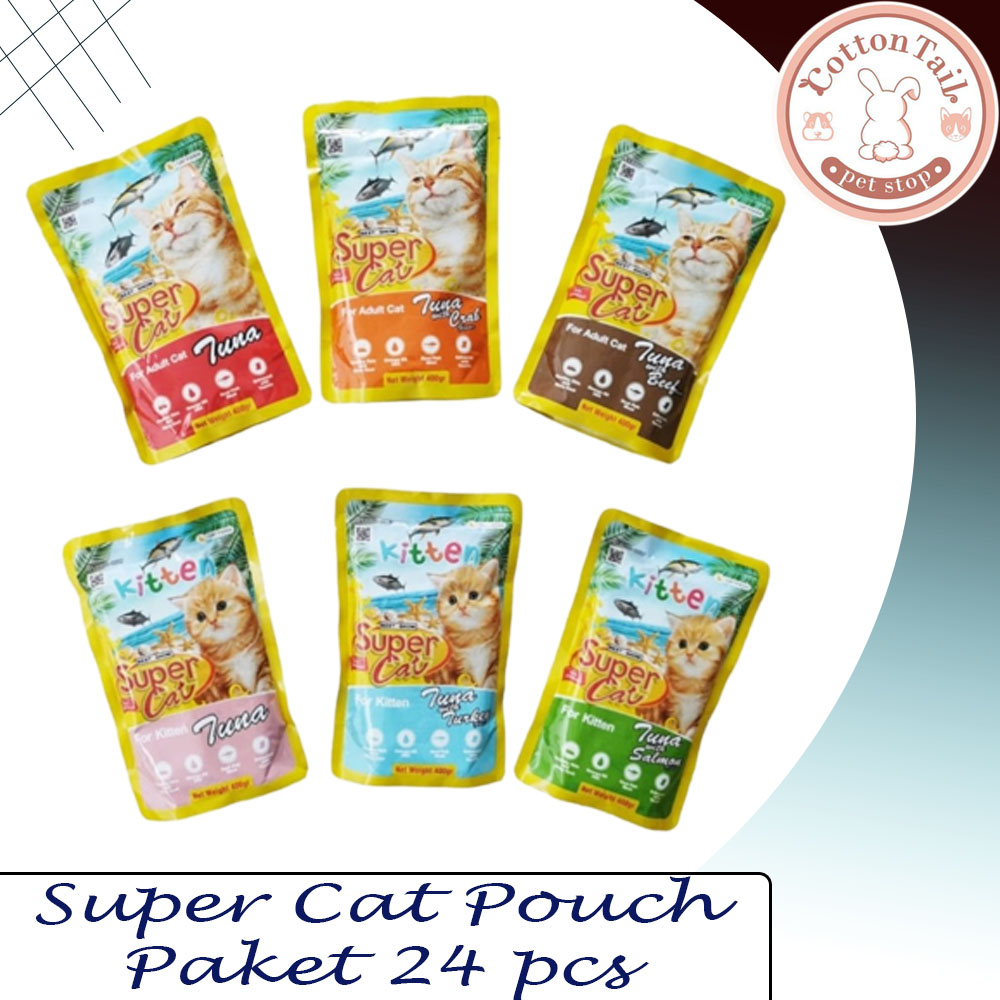 Makanan Kucing Basah SUPER CAT Pouch 85 gr Paket 24 Pcs Wet Cat Food