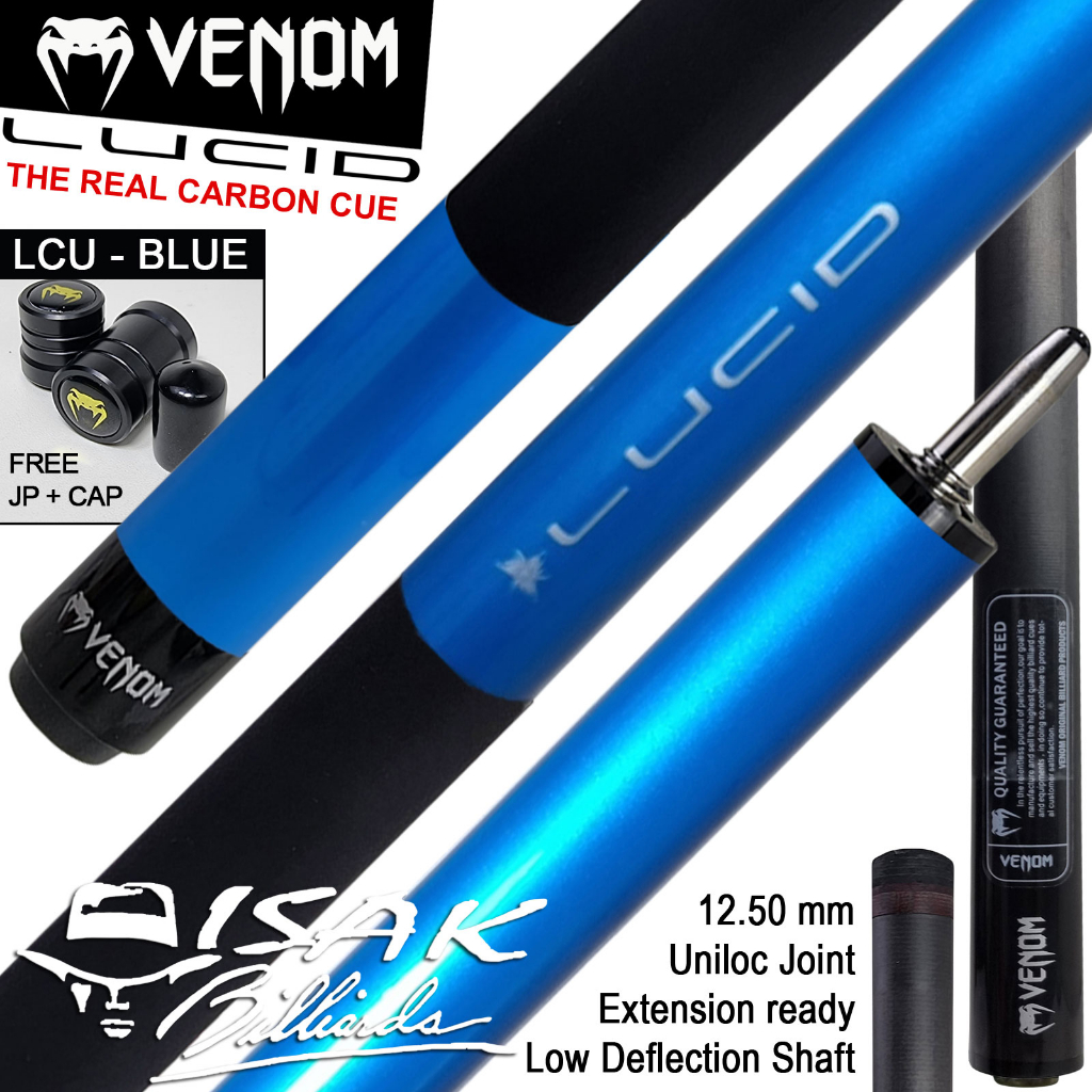 Venom Lucid Carbon LCU Blue Cue - Uniloc Extension Bumper Stick Billiard