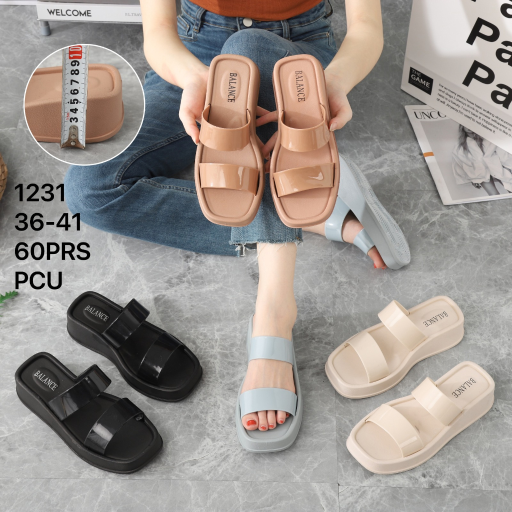 Sandal Wedges Selop Strap Wanita Fashion Kekinian Import