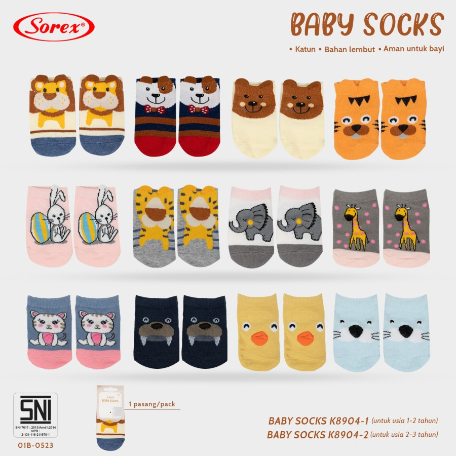 kaos kaki baby katun lembut sorex k 8904 8905 8907 nyaman