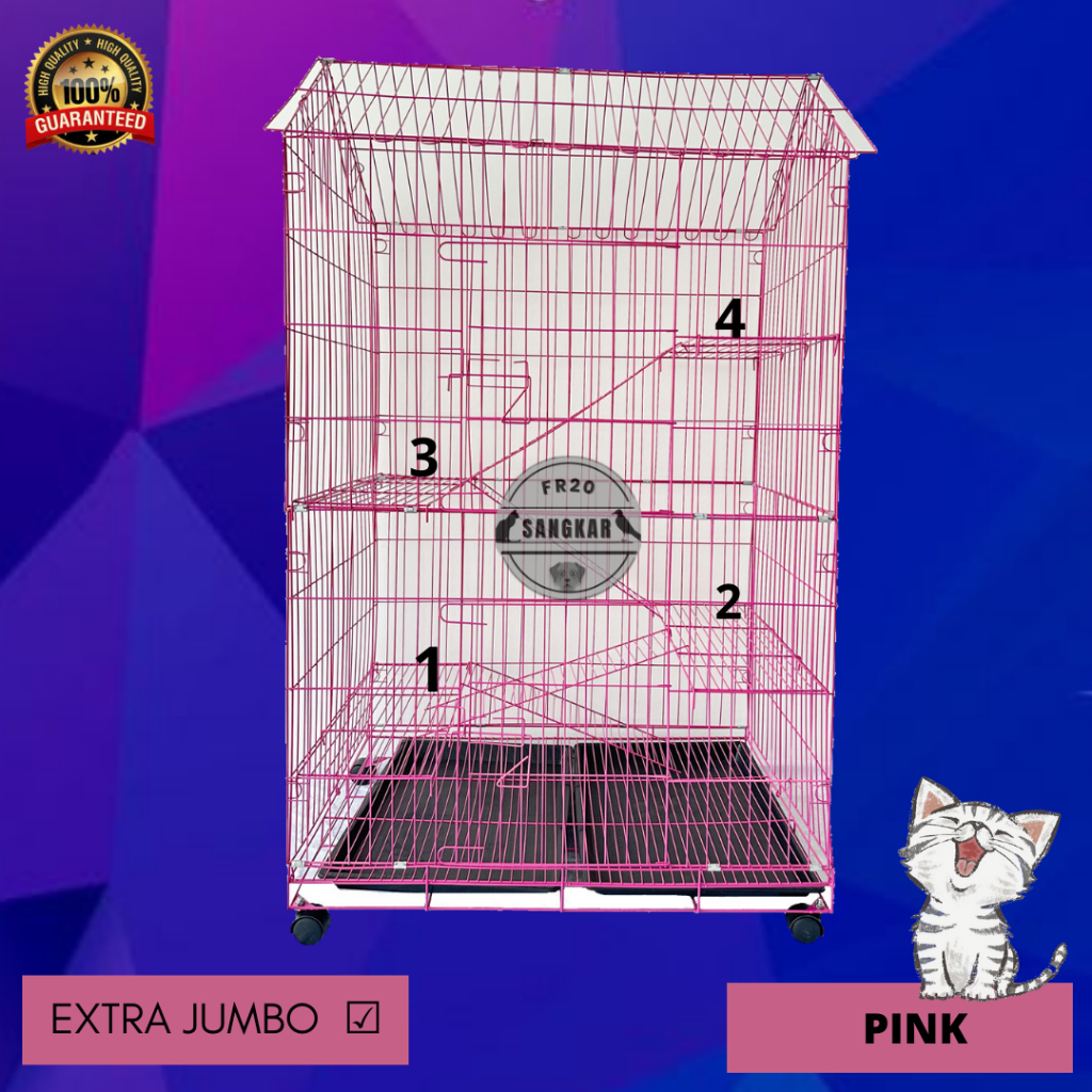 RK KANDANG KUCING JUMBO 4 TINGKAT + RODA DENGAN BONUS TEMPAT MAKAN KUCING