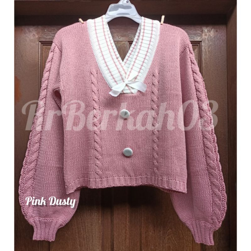 Sweater Vintage Pita Kerah V Premium Tebal