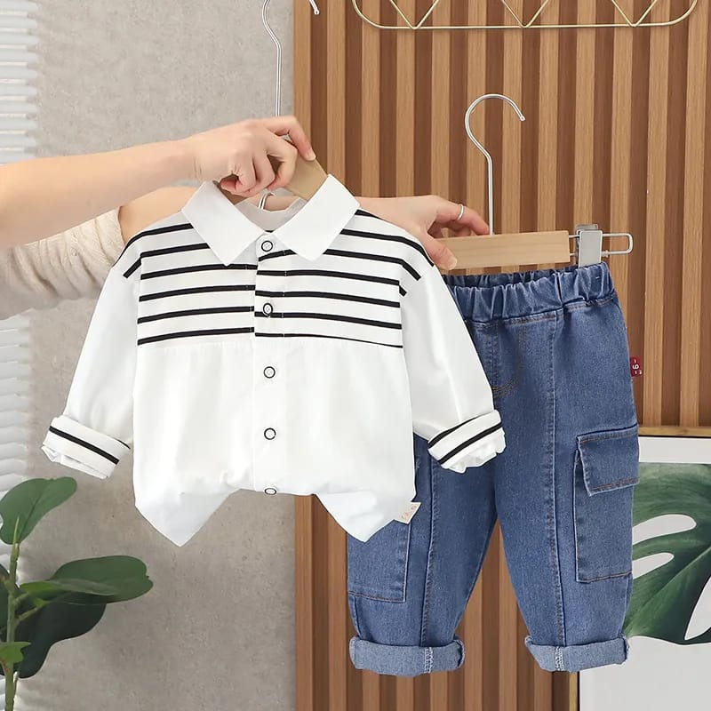 Setelan lengan panjang anak laki-laki 6 bulan - 5 tahun MOTIF GARIS HITAM &amp; PUTIH / baju bayi ala korea import premium