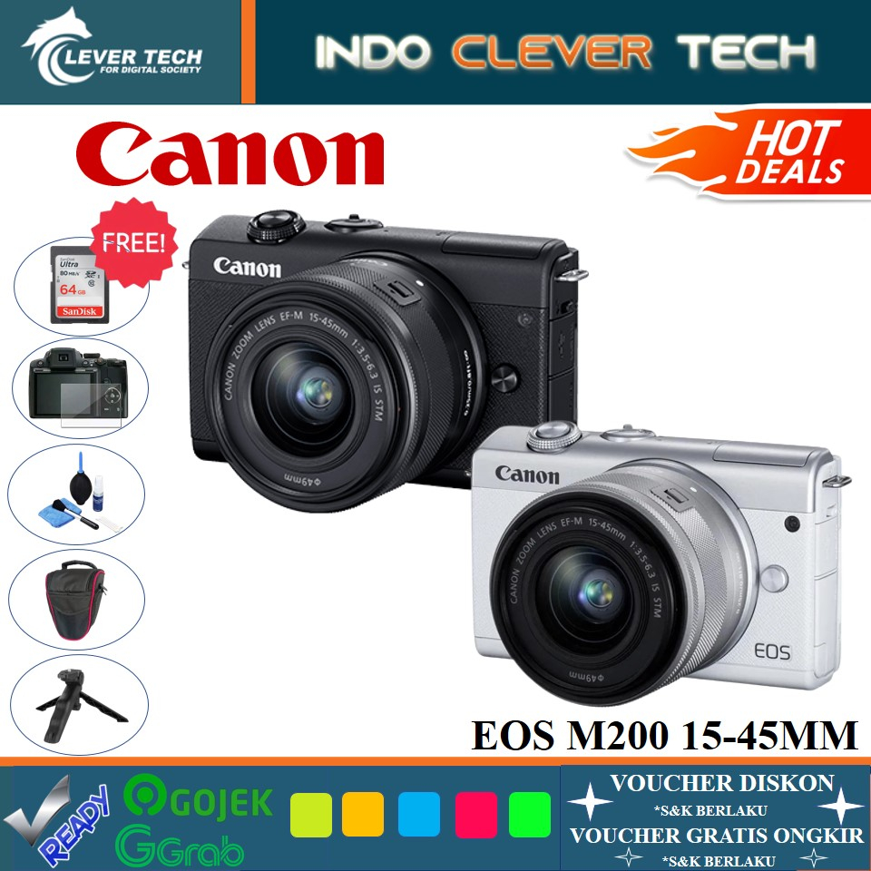 Canon EOS M200 Kit 15-45mm Lens - Garansi Resmi