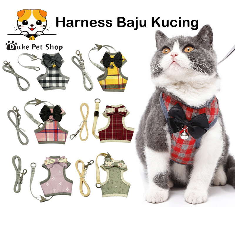 Harness Baju Kucing Tali Kucing Kelinci Rompi Anjing Hewan Peliharaan Babi Penyesuaian lucu Busur XS L