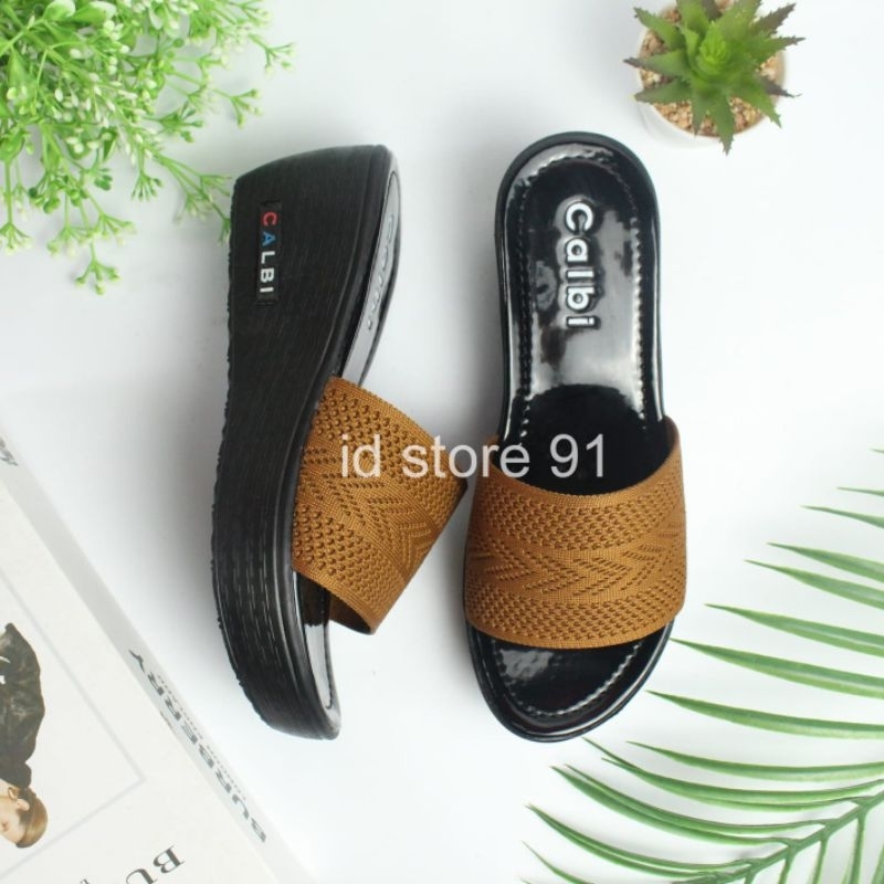 Sandal Wedges Slop Wanita Rajut Import