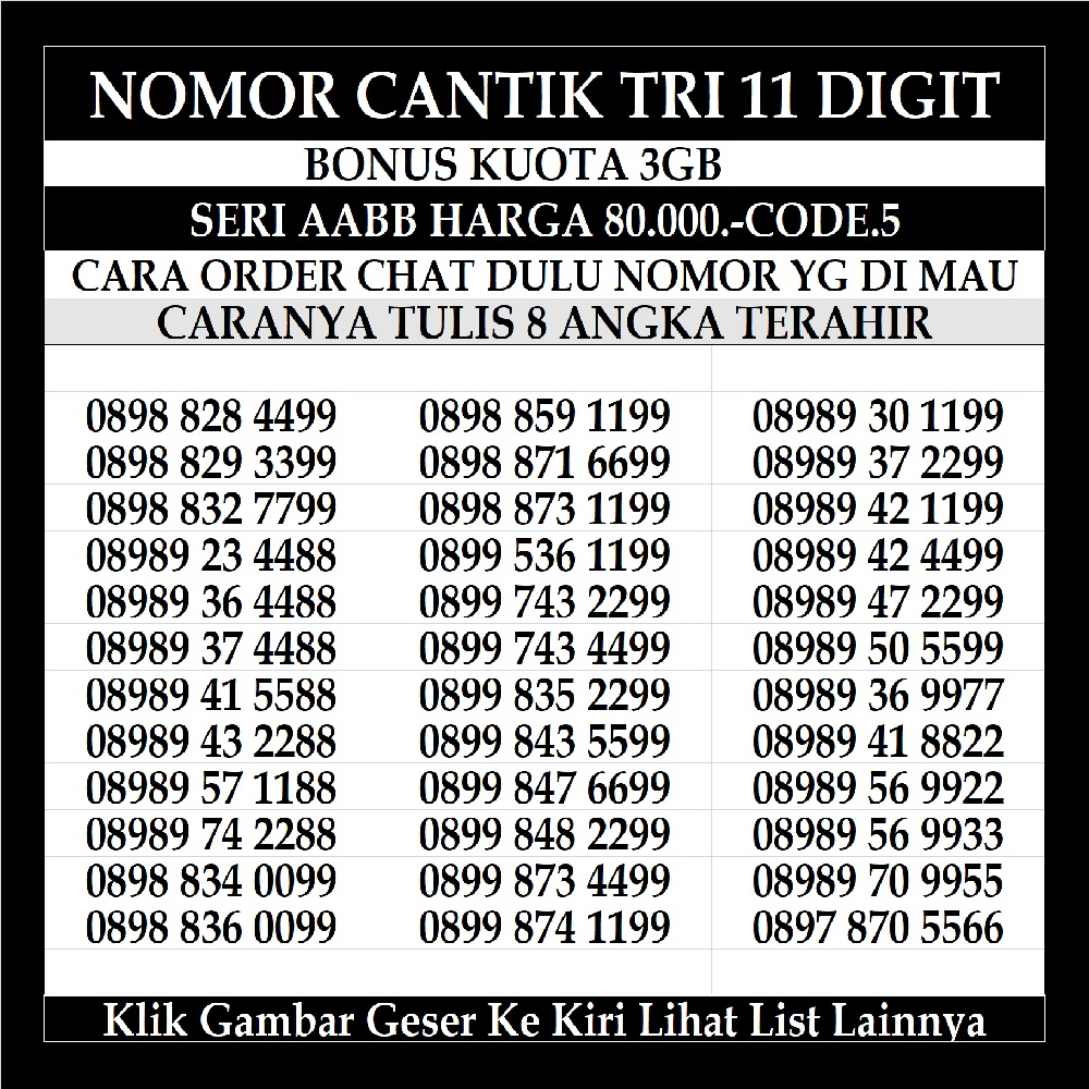 Nomor Cantik Tri 11 Digit Kartu Perdana Three Nomer Murah