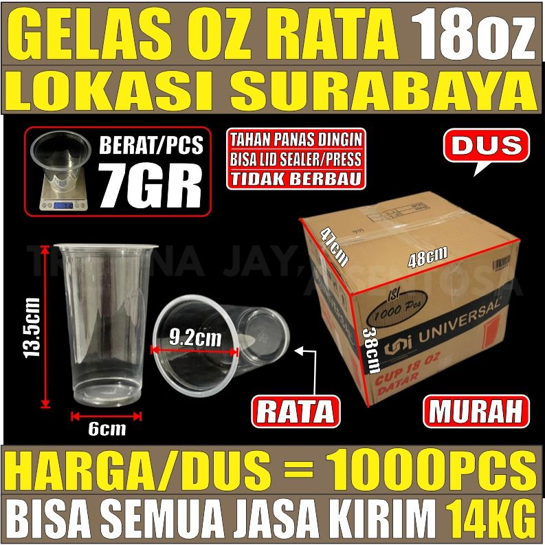 Gelas oz Rata 18oz Cup Plastik Datar Murah Per Dus Semua Jasa Kirim SBY