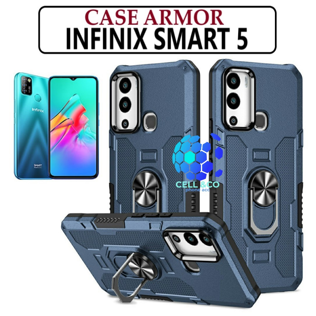 Case Armor INFINIX SMART 5 Iring Cincin Magnetic Kesing Hp Protect kamera Premium Hard Case Standing Robot Pelindung Kamera