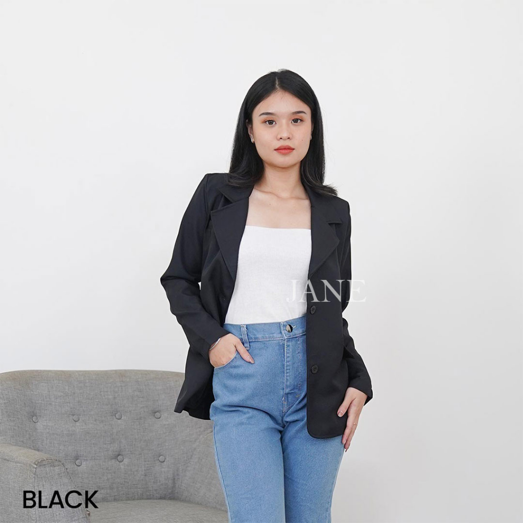 JANE COLLECTION || Blazer Formal Kerja Wanita Fashion Atasan Korea Jumbo - Oversize Blazer Seoyun Hitam Putih Cream Coklat Abu Abu