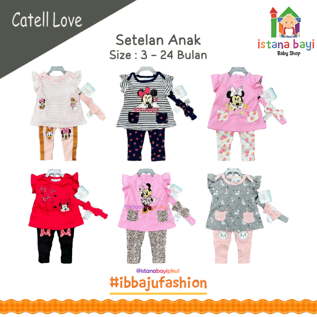 Catell Love Setelan Baby Set + Bandana / Setelan Anak Perempuan