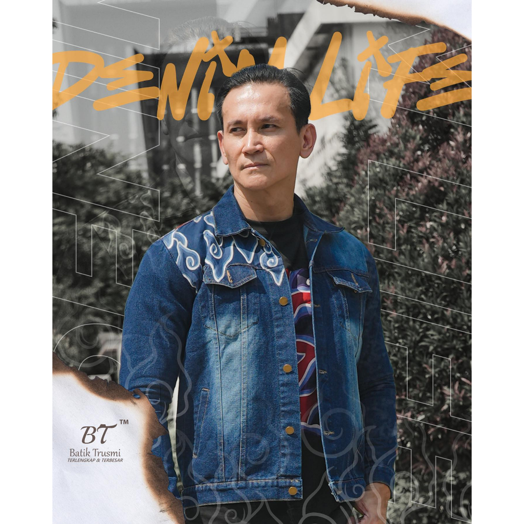 BATIK TRUSMI Jaket Denim Pria Motif Batik Mega Mendung BT SSM