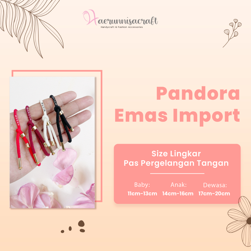 Gelang Tali Serut Hongkong Anak dan Dewasa Pandora Emas Import Xuping free 2 Karet Stopper