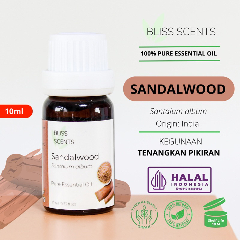 BLISS SCENTS Sandalwood / Kayu Cendana Essential Oil Aromatherapy 100% Murni Therapeutic Grade Aromaterapi