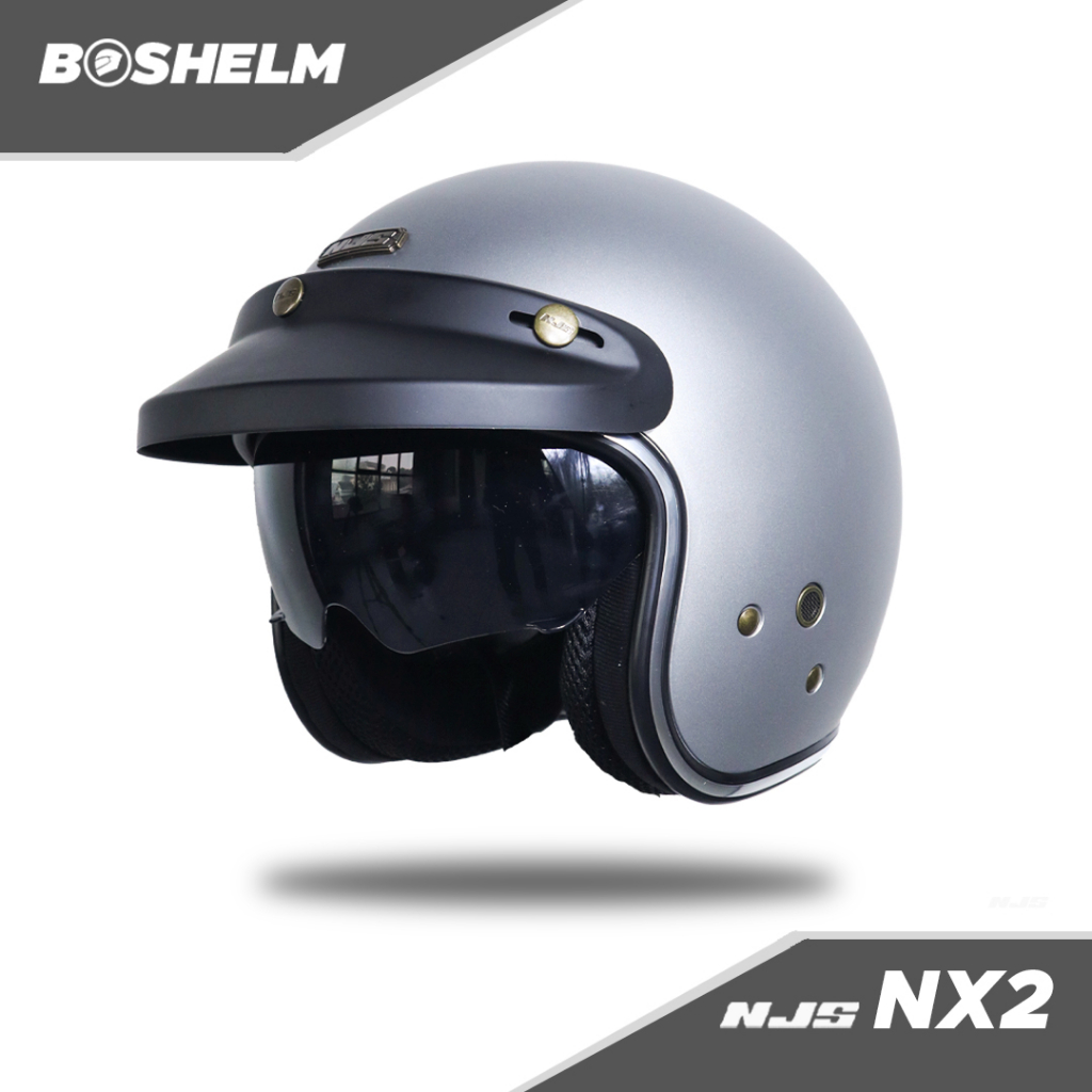 BOSHELM Helm Retro NJS NX2 SILVER DOFF Helm Half Face SNI